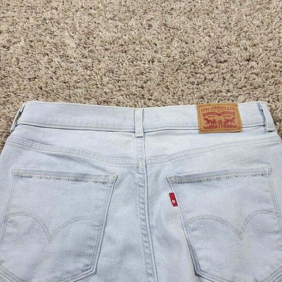 Levis Denim Shorts Womems 30 Bermuda Short Light Wash Denim Studded Pockets - Picture 7 of 8